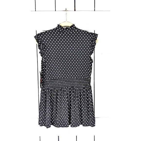 Cocomo black white polka dot slinky fitted sleeveless ruffle tank top - Picture 4 of 4